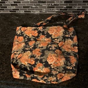 Floral Corduroy Black and Orange Tote Bag